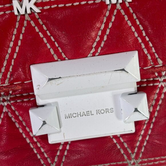 Michael Kors Sloan Quilted Stud red leather white Clutch Shoulder bag chain link - Picture 4 of 13